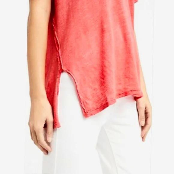 We the Free by FP " Take Me" boyfriend v-neck burnout tee destructed melon Med. - Picture 4 of 15